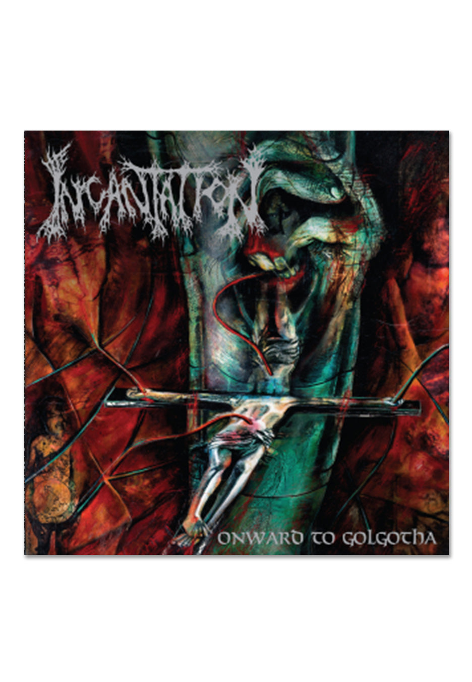 Incantation - Onward To Golgotha Ltd. Blood Red/Emerald Green Tri Stripe w/ Black/White - Splattered Vinyl | Neutral-Image