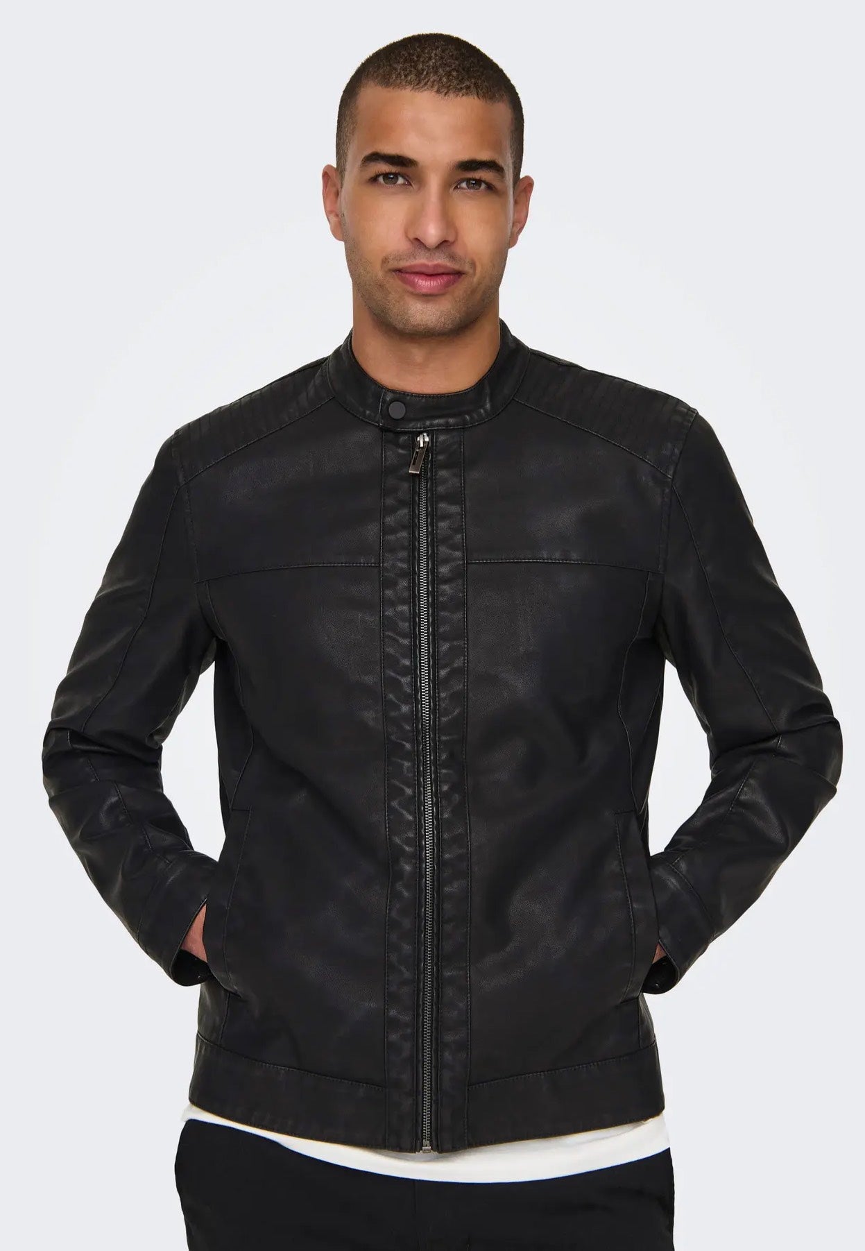Only & Sons - Mike PU Racer Black - Leather Jacket | Men-Image