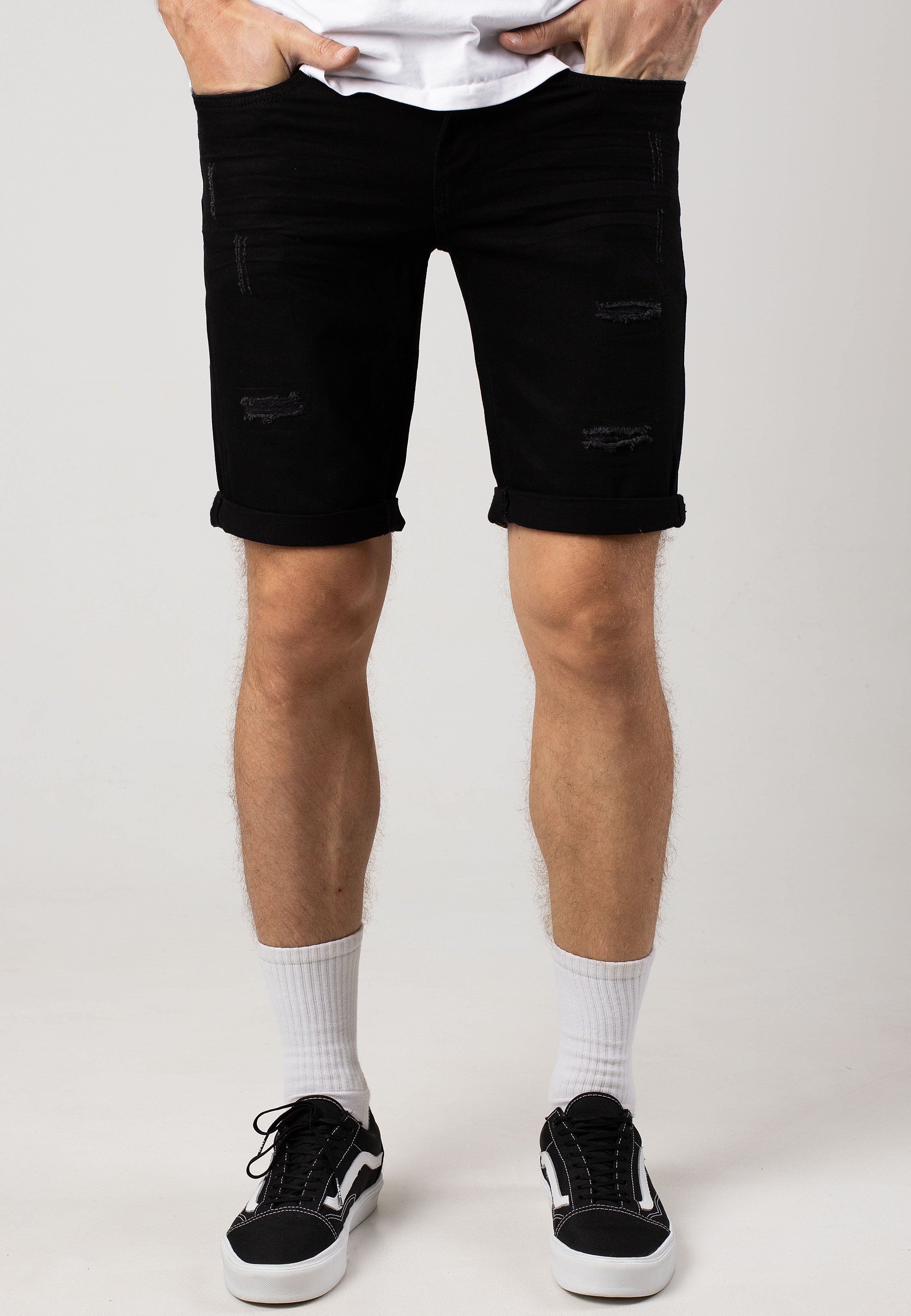 Indicode - Kaden Holes Ultra Black - Shorts | Men-Image