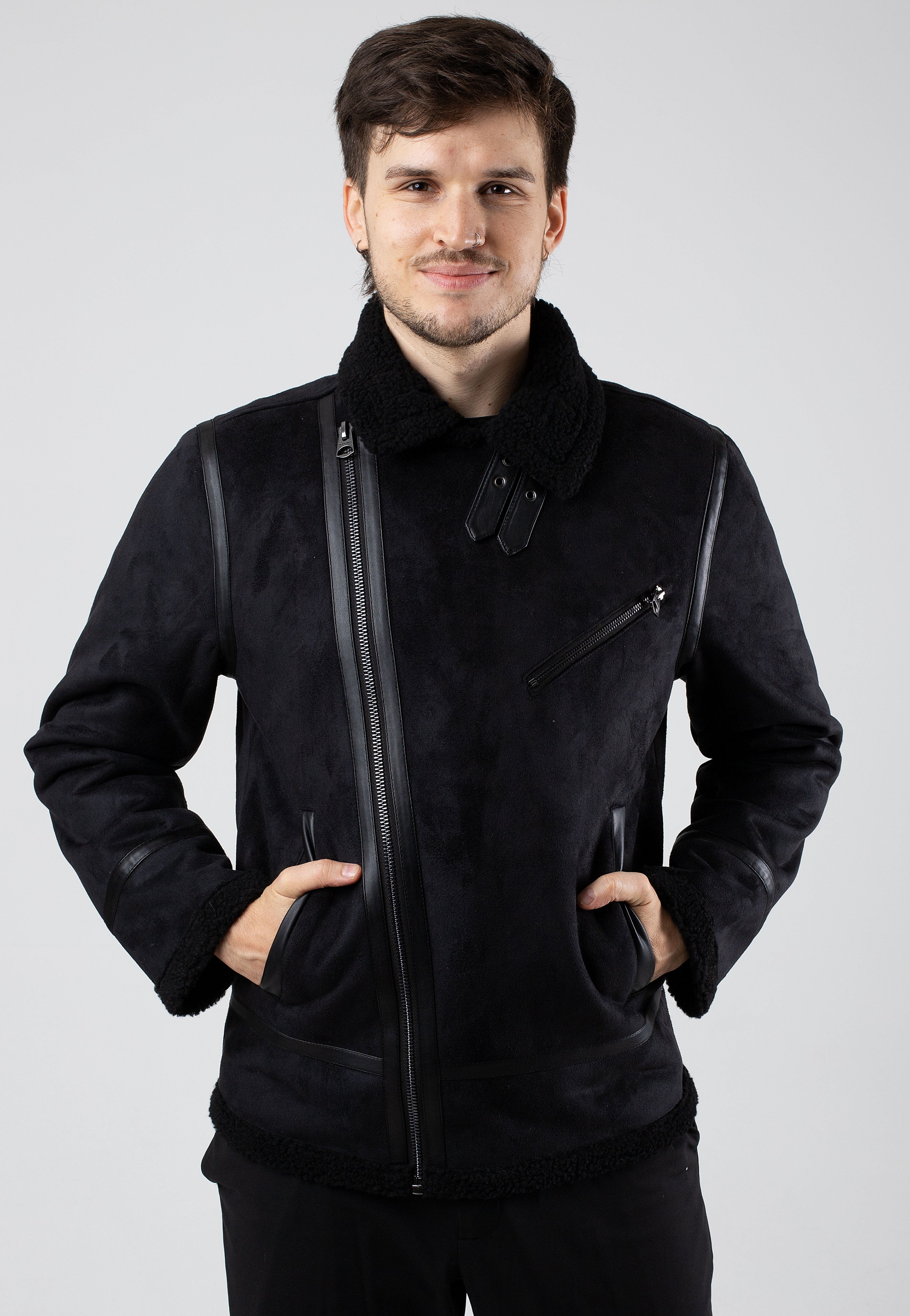 Only & Sons - Robyn Fake Suede Aviator Black - Jacket | Men-Image