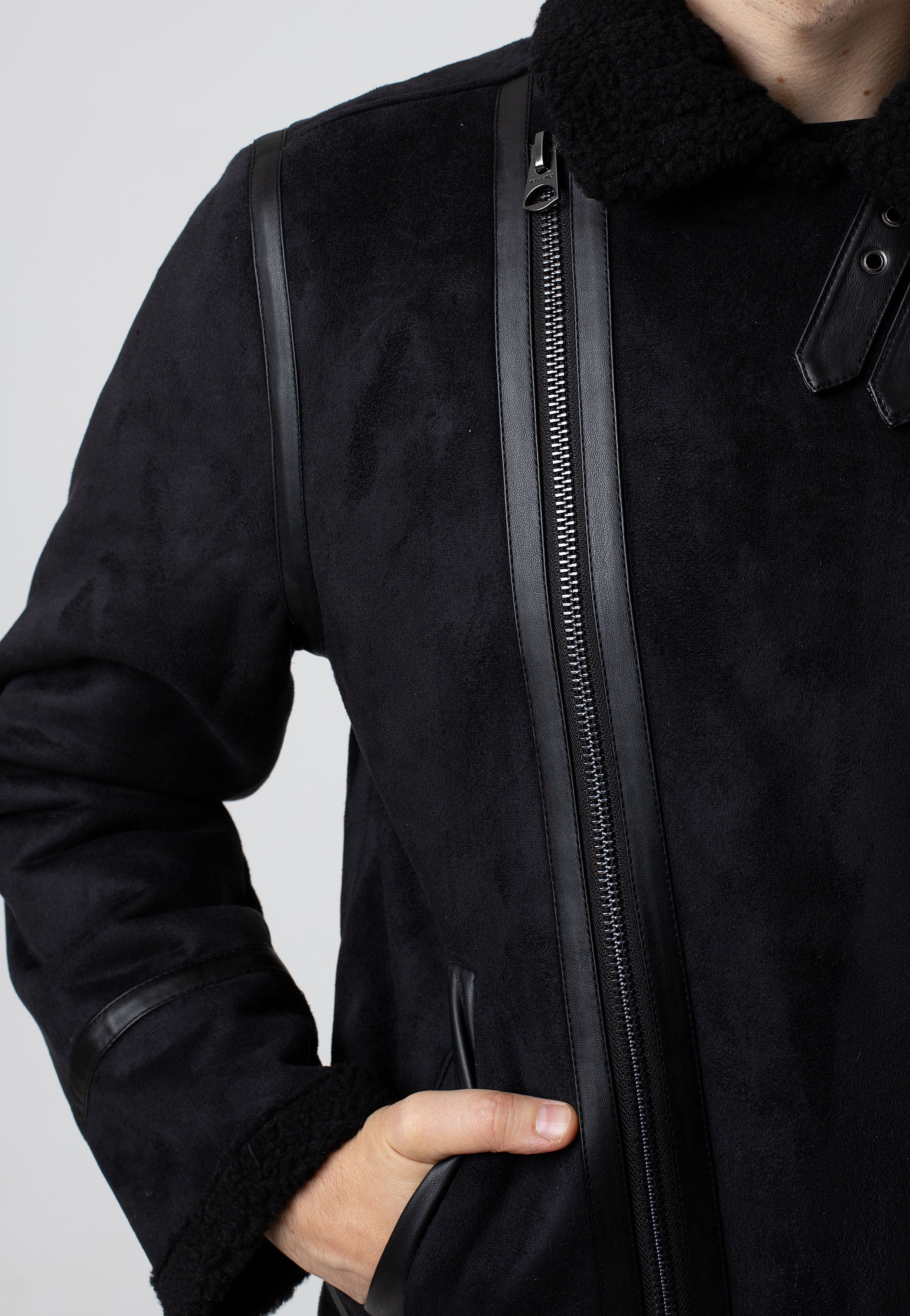 Only & Sons - Robyn Fake Suede Aviator Black - Jacket | Men-Image