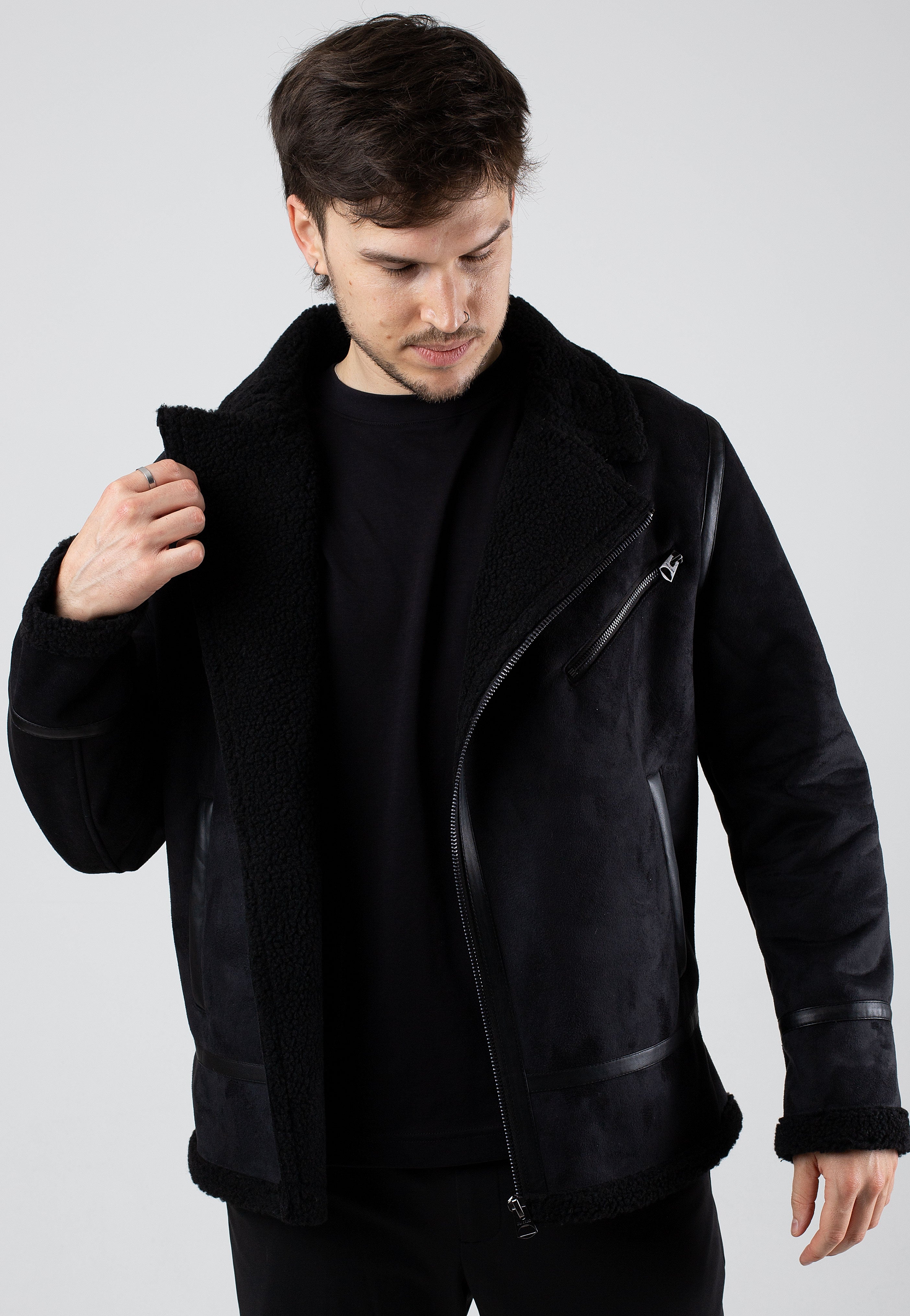Only & Sons - Robyn Fake Suede Aviator Black - Jacket | Men-Image