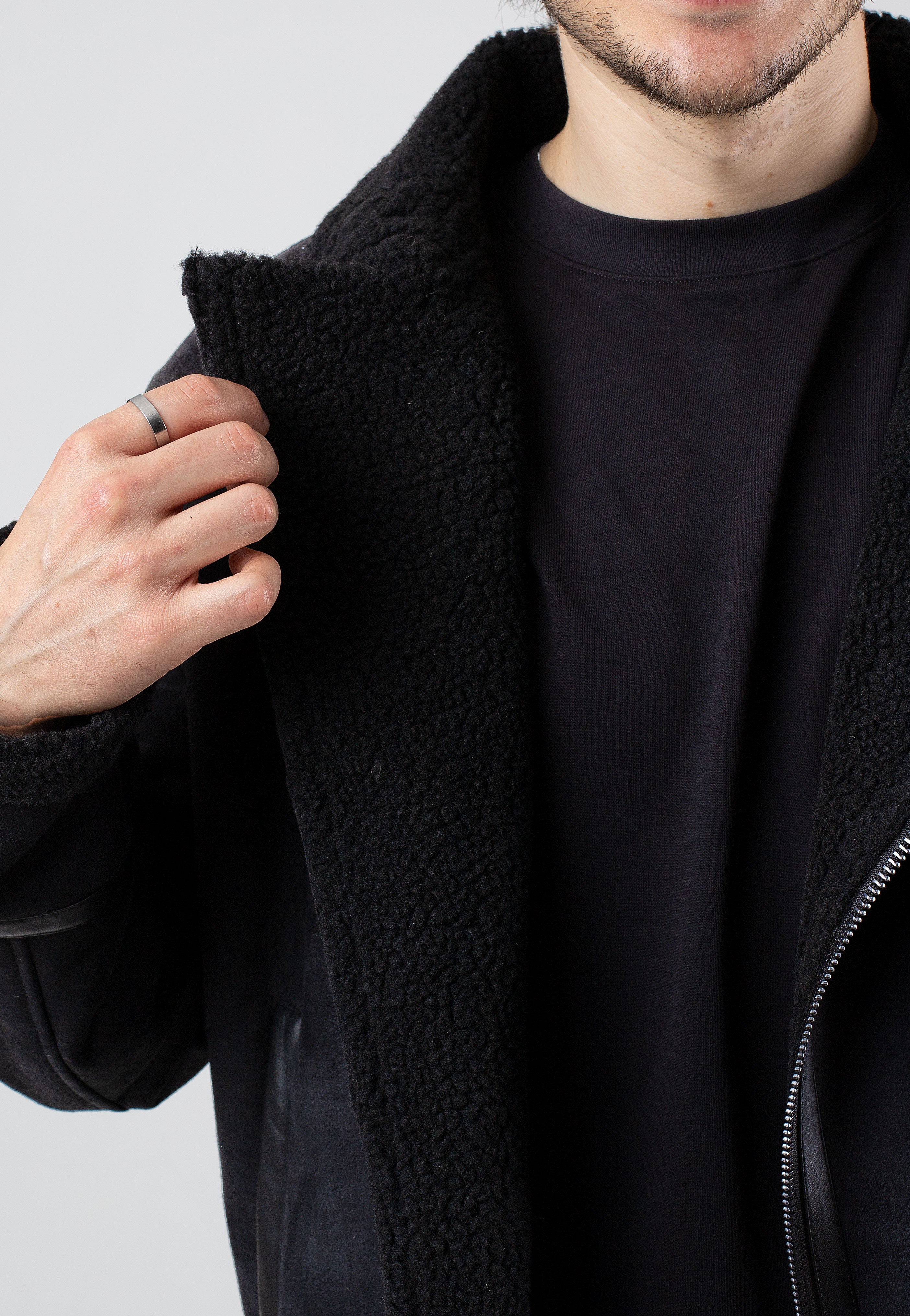 Only & Sons - Robyn Fake Suede Aviator Black - Jacket | Men-Image