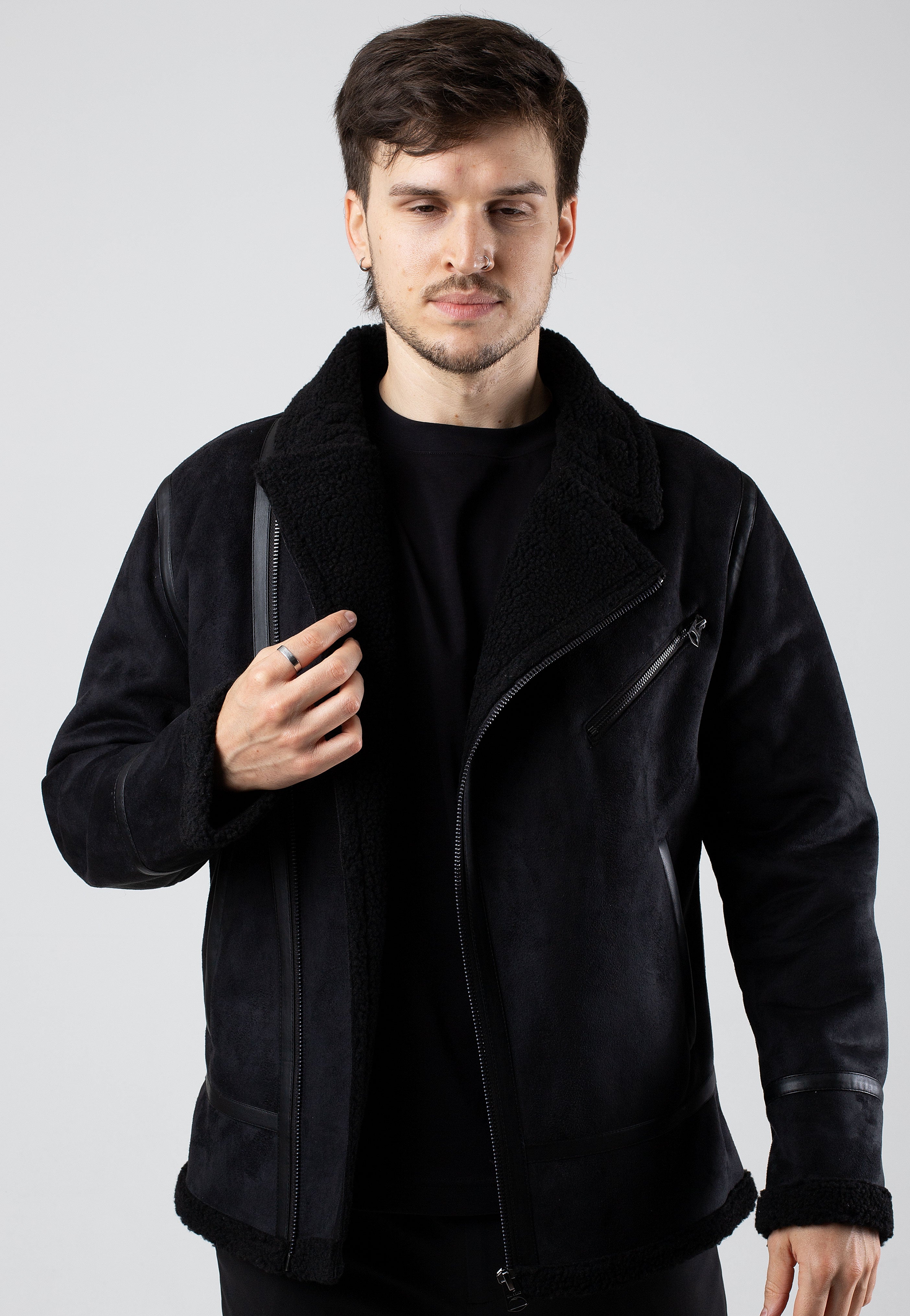 Only & Sons - Robyn Fake Suede Aviator Black - Jacket | Men-Image