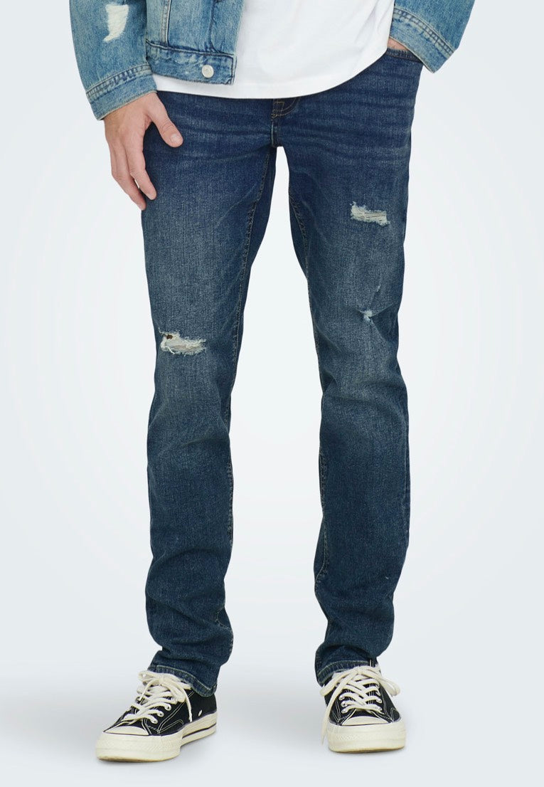 Only & Sons - Loom Slim Damage Blue Denim - Jeans | Men-Image