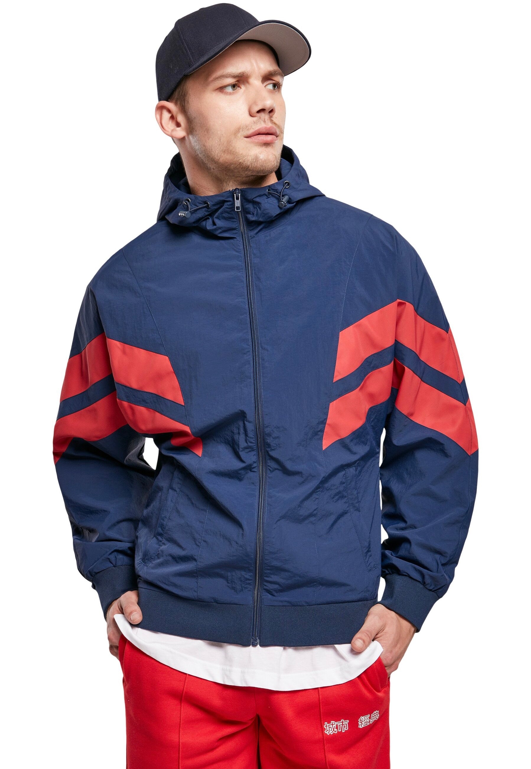 Urban Classics - Crinkle Panel Track Darkblue/Cityred - Track Jacket | Men-Image