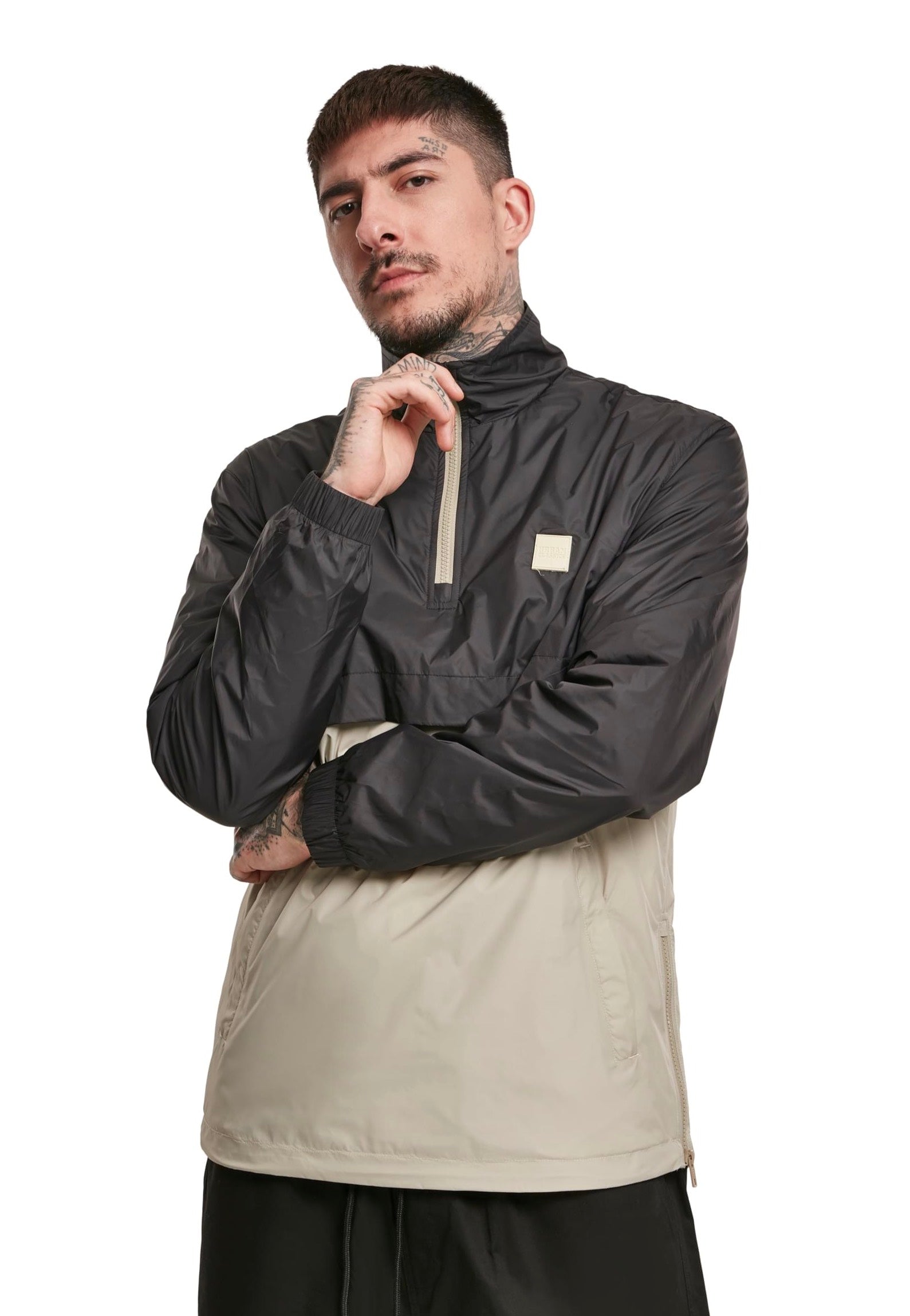 Urban Classics - Stand Up Collar Pull Over Black/Concrete - Windbreaker | Men-Image