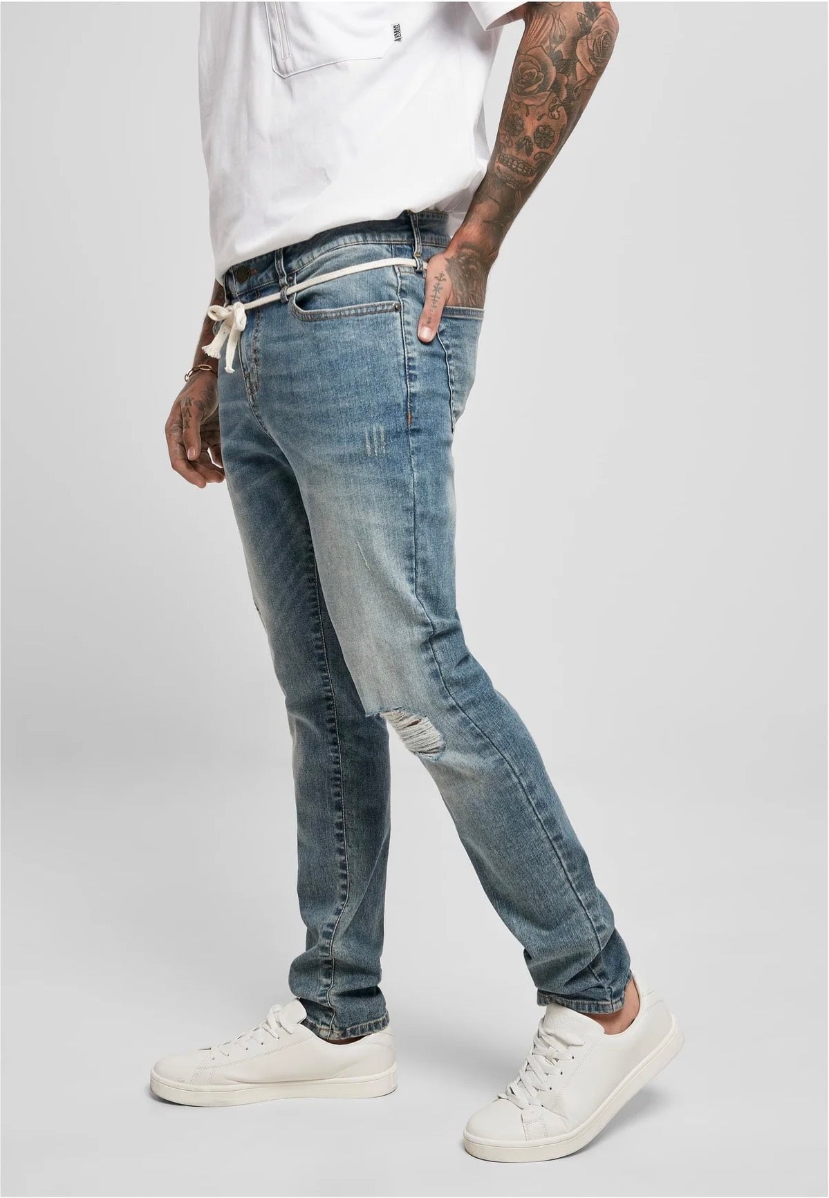 Urban Classics - Slim Fit Drawstring Mid Heavy Destroyed Washed - Jeans | Men-Image
