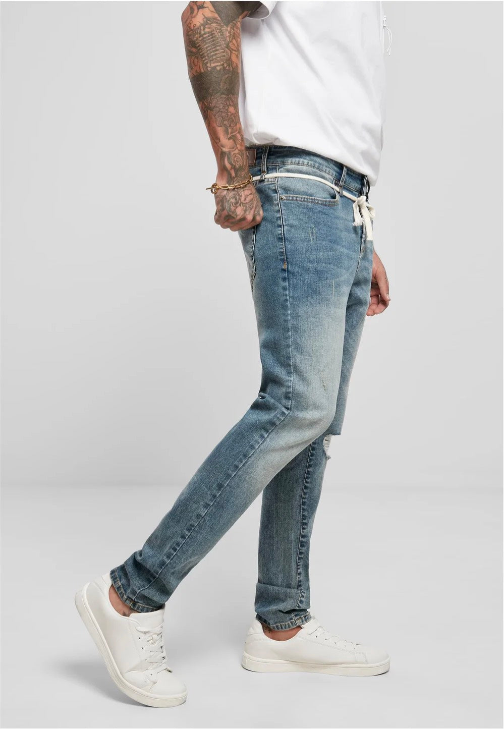 Urban Classics - Slim Fit Drawstring Mid Heavy Destroyed Washed - Jeans | Men-Image
