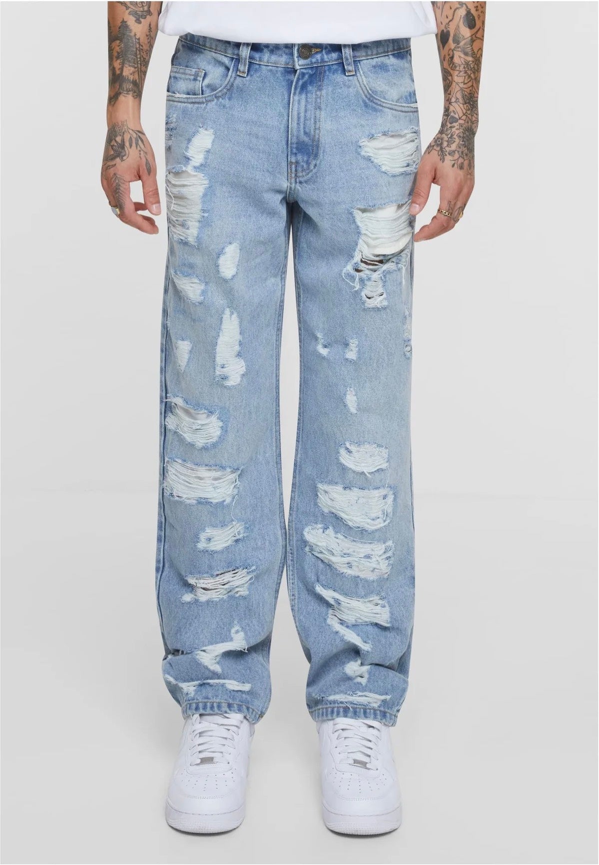Urban Classics - Heavy Ounce Straight Fit New Light Blue Heavy Destroyed Washed - Jeans | Men-Image
