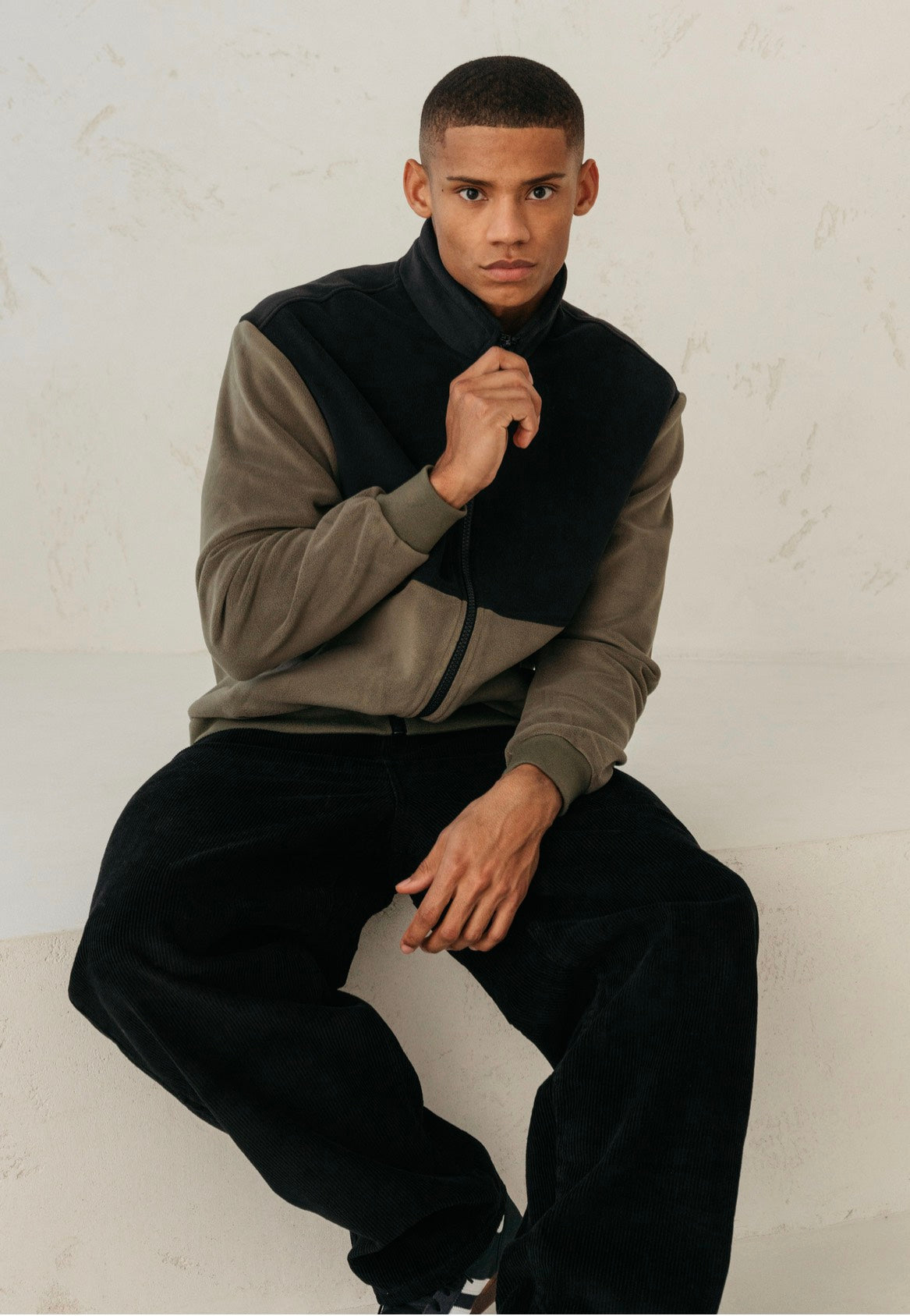 Urban Classics - Colour Block Polar Fleece Black/Olive - Jacket | Men-Image