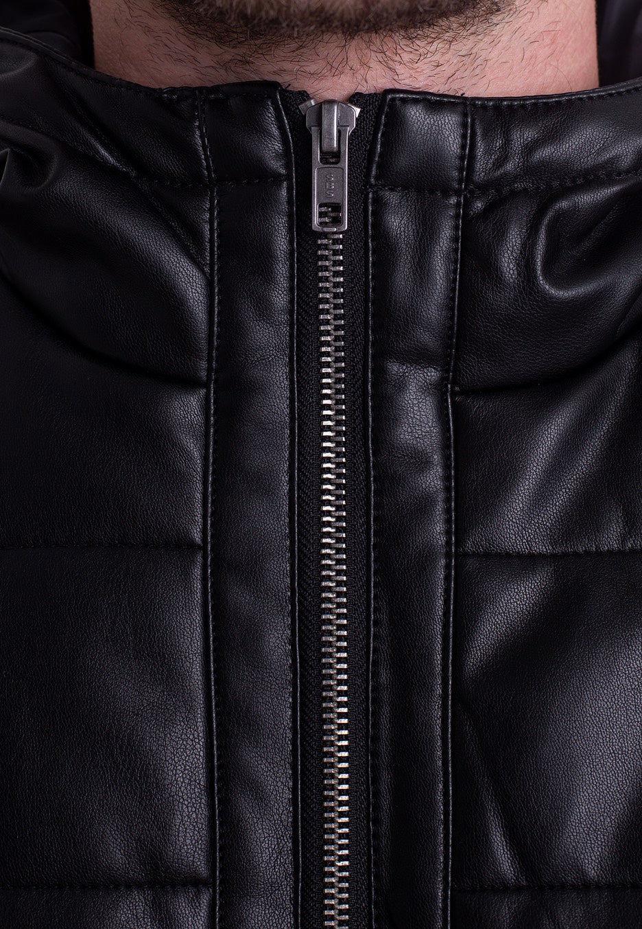 Urban Classics - Hooded Faux Leather Bubble Black - Leather Jacket | Men-Image