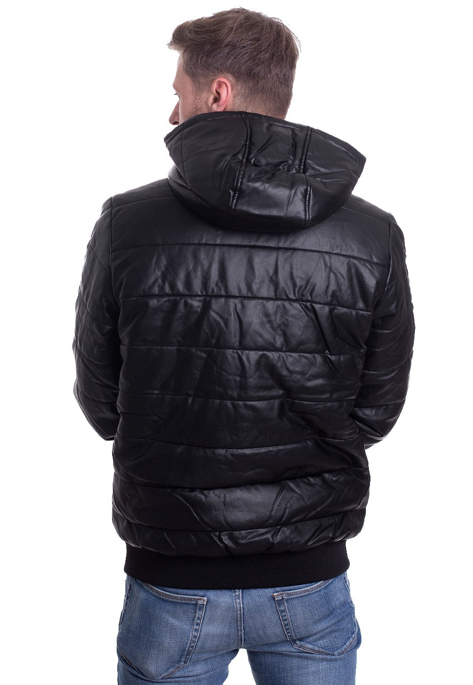 Urban Classics - Hooded Faux Leather Bubble Black - Leather Jacket | Men-Image