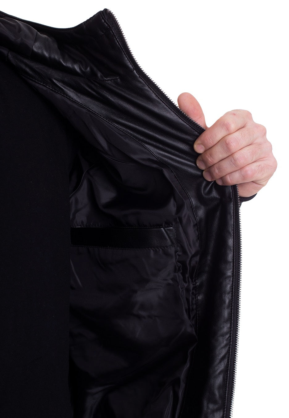 Urban Classics - Hooded Faux Leather Bubble Black - Leather Jacket | Men-Image
